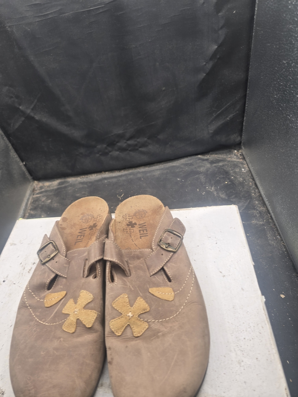 Naot Taupe Suede Slip-On Loafers with Floral Applique